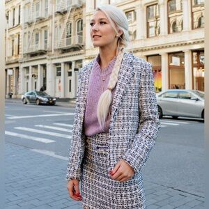 Women's Tweed Jacket - Blue and White